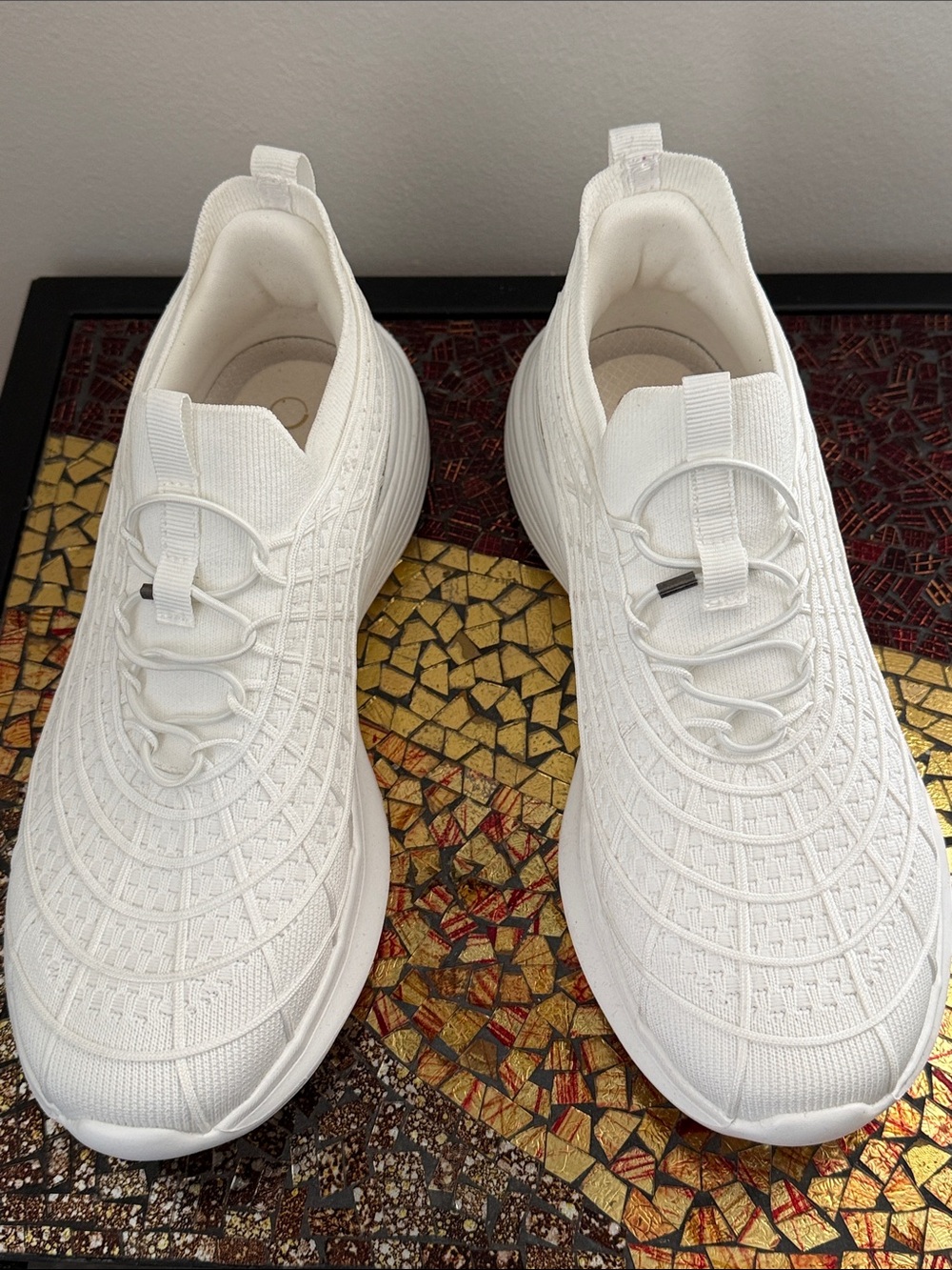 Ladies size 9-All-White Dasha Journee Knit Slip-On Athletic Sneakers